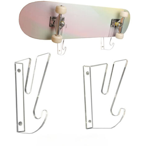 Porte Skateboard Mur Horizontal Acrylic 4mm avec Hooks Rangement Garage Maison Transparent