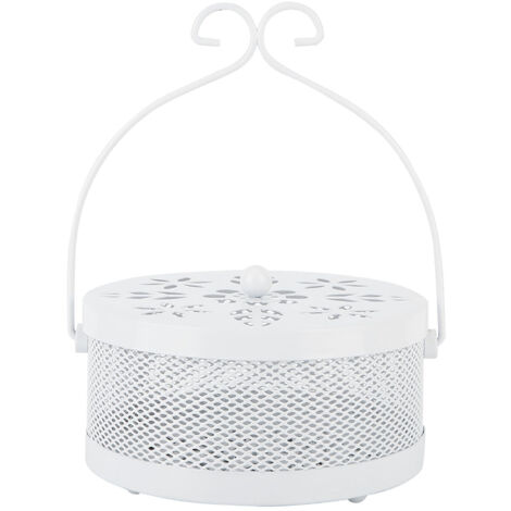 Porte-Spiral Anti-Moustique Métallique avec Cendrier, Boîte Ronde Portable pour Encens (Blanc)