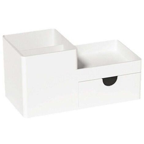Porte-stylo coulissant - Bureau - Boîte de rangement - Boîte de rangement - Porte-stylo - Organiseur de bureau - Plastique - Blanc