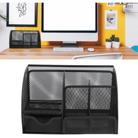 Porte-Stylo de Bureau Organisateur Multifonction Noir 7 Cases Mesh pour Maison Bureau Sturdy