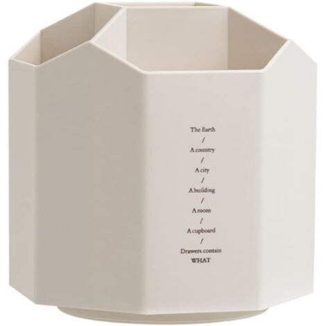 Porte-stylo de bureau rotatif à 360° avec 5 compartiments et boîte de rangement, couleur beige.