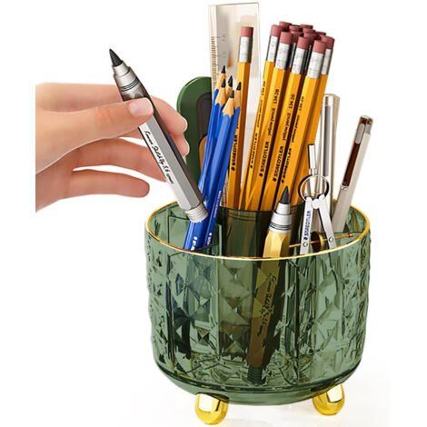 Porte-stylo de bureau vert foncé, porte-stylo rotatif, fournitures de bureau vertes, joli porte-stylo rotatif