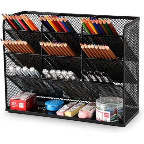 Porte-stylo en maille métallique modèle A noir, organisateur multifonction pour bureau et école