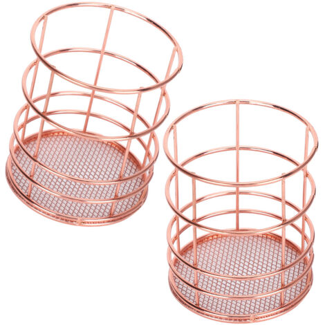 Porte-stylo en métal mesh rose gold - Organisateur de bureau 2 pièces pour fournitures et maquillage