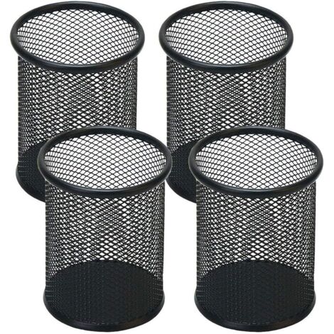 Porte-stylo en métal noir en maille, pour bureau ou étudiant, lot de 4 (Dimensions : 9,7 cm H x 8,1 cm D)