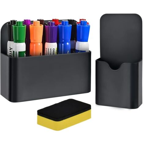 Porte Stylo Magnetique Noir 2PCS Porte Crayon Marqueur Magnétique, Boite Rangement Magnetique, Support de Marqueur Magnétique, Porte Feutre Tableau Blanc, Accessoires pour Tableau Blanc
