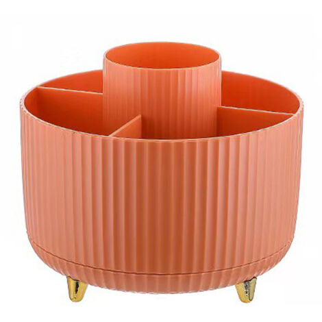 Porte-stylo rotatif 360° avec 5 compartiments, organisateur de bureau orange pour fournitures de bureau
