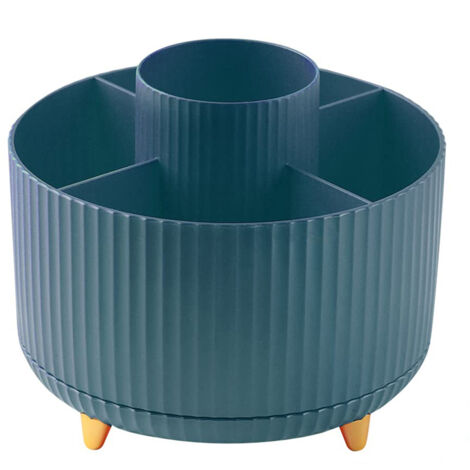 Porte-stylo rotatif 360° avec 5 compartiments, organisateur de bureau vert pour fournitures de bureau et rangement de stylos.