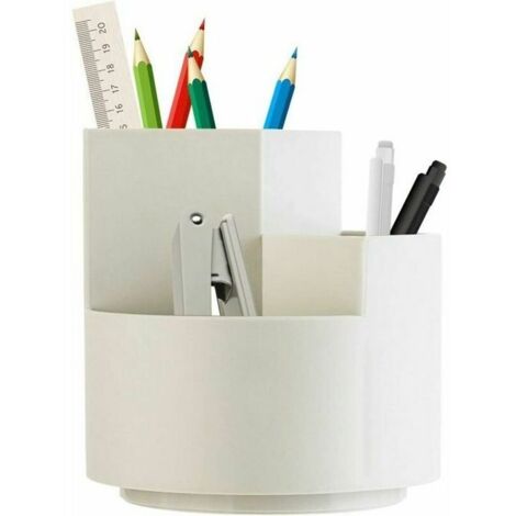 Porte-Stylo Rotatif Multifonction Avec 3 Compartiments,Organisateurs De Bureau Créatifs Porte-Stylo (Blanc)