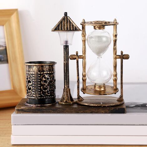 Porte-Stylo Vintage Lampe de Rue Sablier Lumière Blanche pour Bureau - Multifonction Déco Bureau Salle Etudiants