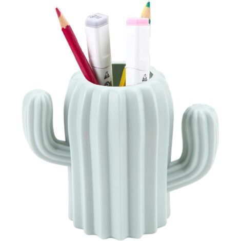 Porte-stylos en forme de cactus mignon pour papeterie, pinceaux de maquillage, support créatif et amusant en forme de cactus pour bureau, fournitures de bureau, table de coiffeuse (vert)