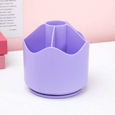 Porte-stylos rotatif 2 pièces - Organiseur de bureau, porte-stylos, boîte de rangement rotative, tour de rangement multi-compartiments pour espace de travail à domicile - Violet