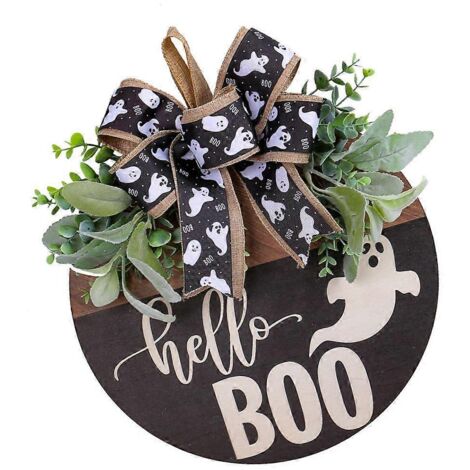 Porte-suspension en bois avec crâne d'Halloween et nœud pour décoration d'entrée, panneau de bienvenue décoratif pour maison.