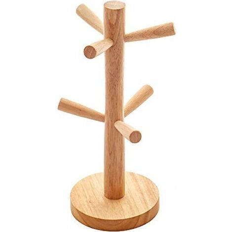 Porte-tasses en bois en forme d'arbre à tasses - Support de table en bois - Support de rangement - Fournitures de cuisine pour thé et café - Crochets (6 tasses)dyk-alovez