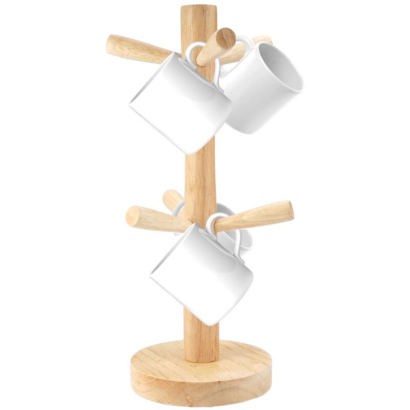 Porte-Tasses en Bois, Porte Tasse à Café avec 6 Crochets, Arbre de Tasse de Café Amovible, Support à Bretzel