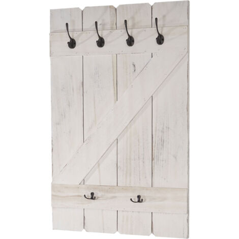 Porte tasses HWC-D13, étagère suspendue pour tasses, tableau mural, 6 crochets 91x60cm - blanc shabby
