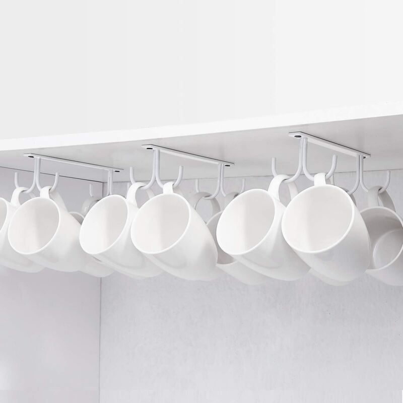 Porte-tasses sous l'armoire, porte-tasses à café avec vis, 12 crochets sous l'étagère, crochet de séchage pour bar, pour accrocher des tasses, des