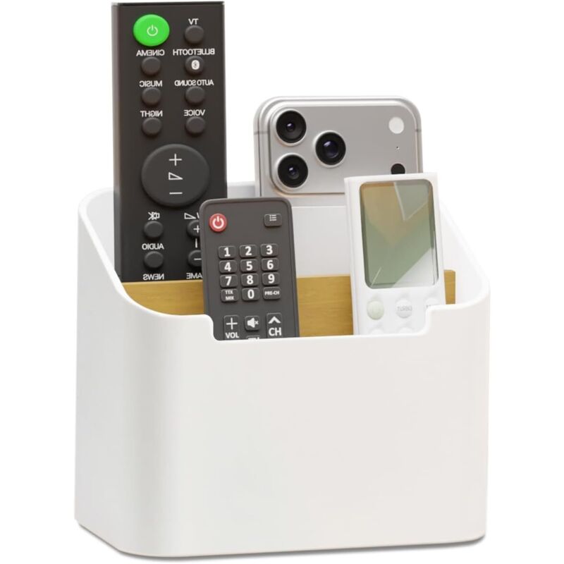 Porte Télécommande avec Compartiment, Large Desk Organizer pour Rangement Telecommande TV, DVD, 4K Stick et Blu-ray, Range Telecommande pour Slot
