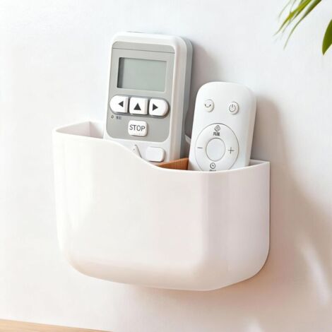 Porte Télécommande Mural Grand, Support Télécommande Auto-adhésif avec 2 Compartiments Réglables, Range Telecommande Multifonction pour Telecommande TV et Chargeur de Téléphone, Blanc