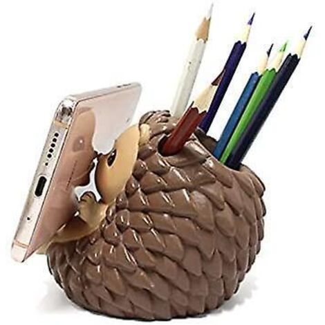 Porte-téléphone portable hérisson 2024, porte-stylo hérisson mignon, ornement de bureau en résine, vase, pot à crayons