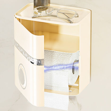 Porte-tissu mural compact avec fenêtre transparente - Porte-papier toilette amovible magnétique sans trous - Douche double étage pour stockage large (ABS, 205x140x230mm, blanc)