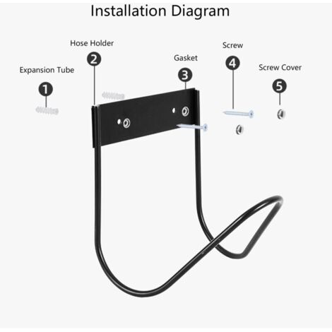 Porte-tuyau d'arrosage mural en acier inoxydable 304 - Crochet robuste pour jardin - Noir - Kit d'installation complet