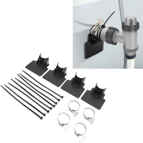 Porte-Tuyau de Piscine ABS Stainless Steel 8cm Noir Lot 4 Sets Fixation Anti-Slip avec Colliers et Serre-Câbles