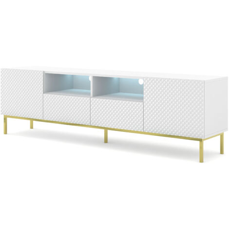 PORTE TV RAVENNA CCK DIAMOND MDF HG TV STAND 2D2S 200 BLANC OPAQUE BLANC BRILLANT CADRE OR