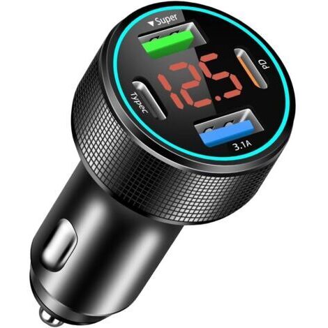 porte USB-C per accendisigari, caricabatterie da auto QC3.0 da 66 W e caricabatterie da auto PD da 30 W con voltmetro a LED per MacBook Pro, iPhone, iPad e dispositivi Samsung Galaxy.