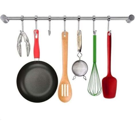 Porte-Ustensile à 7 Crochets Ajustables 38cm Support Ustensiles Cuisine Mural Support Ustensiles Cuisine INOX pour Cuillère à Soup Pot Casserole Egouttoir Gant Couteau