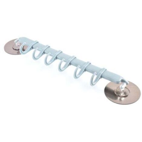 Porte Ustensiles Cuisine à 6 Crochets Ajustables, rotatif Murale en Accroche Tringle pour Salle de bain, Salon, Barre, Bleu