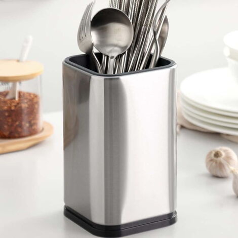 Porte-ustensiles de cuisine en acier inoxydable, cylindre porte-ustensiles avec trous d'égouttage