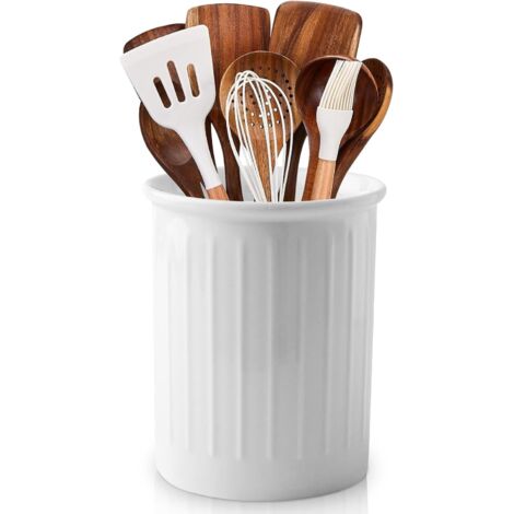 Porte-ustensiles de cuisine en céramique : 13,4 x 9,8 cm Porte-ustensiles de cuisine en porcelaine Surface émaillée brillante, récipient pour ustensiles de cuisine pour organiser les tiroirs et