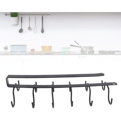 Porte-ustensiles de cuisine en fer, double rangée de crochets Noir pour spoons et shovels