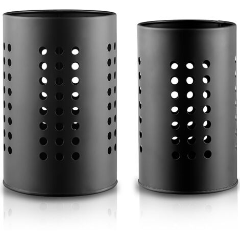Porte-ustensiles de cuisine pour comptoir Pack de 2, Panier d’ustensiles noir en acier inoxydable, organisateur élégant de ferme et pot d’ustensiles de décor de cuisine