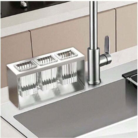 Porte-ustensiles de cuisine pour le comptoir, organisateur de couverts avec 3 compartiments de rangement, organisateur de cuisine, porte-couverts, cuillère, spatule, fourchette