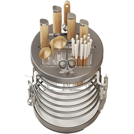 Porte-ustensiles de cuisine, support à couverts, porte-couteaux rotatif multifonctionnel, porte-baguettes intégré, porte-ustensiles de cuisine en fil métallique