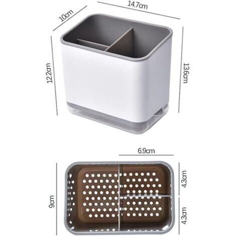 Porte Ustensiles, Egouttoir Couvert, Range-Couverts Multifonctionnel à 3 Compartiments pour Égoutter les Couverts (Gris)
