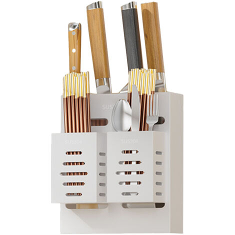 Porte-ustensiles en acier inoxydable mural, étagère de rangement pour couverts et baguettes, design brillant pour cuisine.
