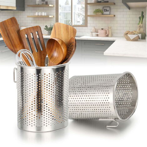 Porte-ustensiles en acier inoxydable, organisateur d'ustensiles pour cuisines modernes, base lestée, antirouille, grand porte-ustensiles de cuisine pour plan de travail