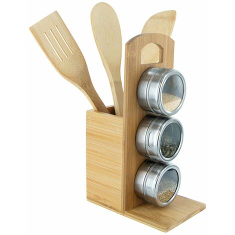 Porte ustensiles et épices en bambou Cook - 10 x 15 x 31 - Beige