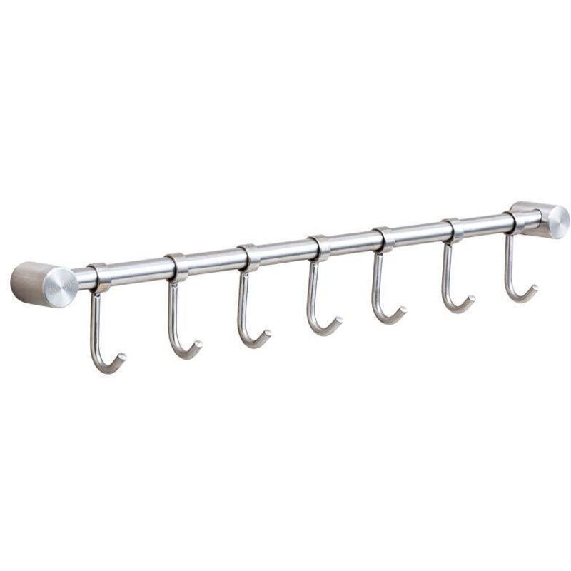 Porte-ustensiles et porte-serviettes de cuisine en acier inoxydable avec support mural amovible de 40 cm - 7 crochets, finition brossée (7 crochets)