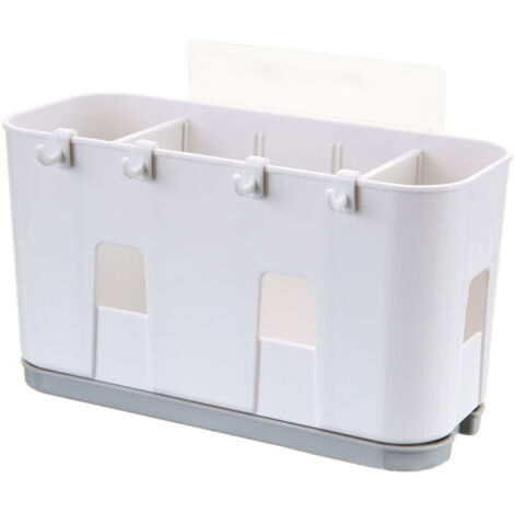 Porte-ustensiles mural sans trace pour évier – Panier à couverts (couteaux, fourchettes, cuillères) avec évacuation d’eau intégrée – Support de rangement compact et moderne pour cuisine