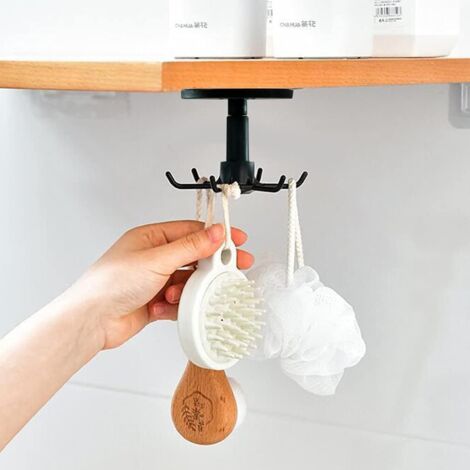 Porte-ustensiles Rotatif - Lot de 2 - ABS Noir - 360 Degrés - 6 Crochets - Cuisine Salle de Bain