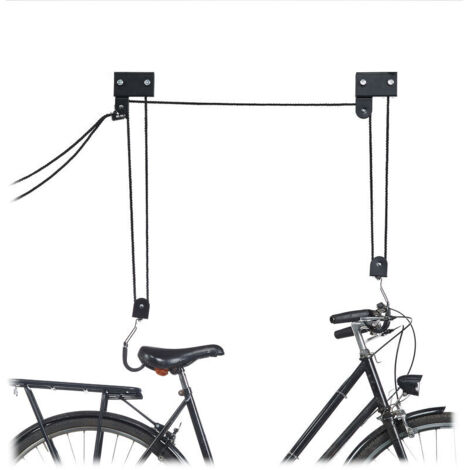 Porte-Vélo Plafond 57 Kg De Capacité, Crochets, Corde Frein,Tirette De Câble,  Kajak, Ascenseur Vélo, Noir