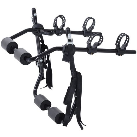 Porte-vélo pour 2 vélos - installation sur hayon - 6 sangles de sécurité - pliable - acier noir