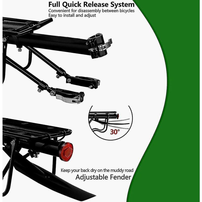 Fei Yu - Porte-vélos arrière - Porte-vélos pour l'arrière du vélo - Porte-vélos réglable pour transporter des bagages et des sacoches