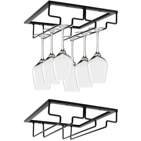 Porte Verre à 2 Rangées, Porte Verres à Pied Suspendu, Support à Verre Vin Inversé, Support Verre Vin Sous Armoire Avec Vis, Support en Fer pour Verre Vin, 2 Rangs, pour Bar Cuisine (2 emplacements)