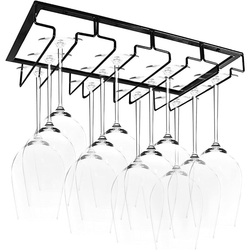 Porte-verre suspendu-porte-verre à vin avec 4 rails, pour 8-12 verres, 40 x 22,5 x 5,5 cm, pour bars, caves à vin, cuisines (4 rails)