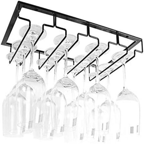 Porte verres à vin en métal Support sous armoire en acier inoxydable pour décoration de table (Black, 4 Rows 1 Pack)